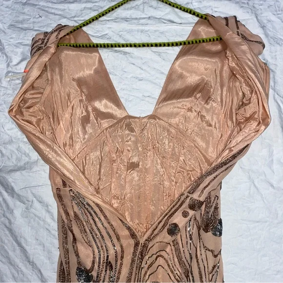 Free People Romper Plunge Beaded Pink Sparkle Women’s 6 Short Mini Dress Unique - Picture 4 of 16